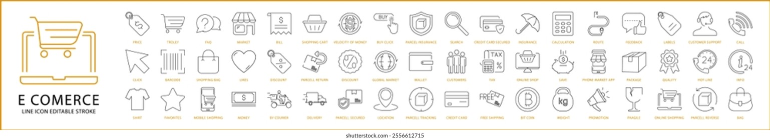 E-Commerce Icon Set in line Style. E-Commerce Icons. Vector illustration. Editable Stroke.