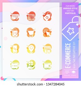 E-commerce icon set on negative style for shopping symbol. Online market icon bundle can use for website, app, UI, infographic, print template and presentation.