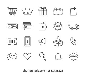 e-Commerce icon set. Online shop - thin line web icons. Simple outline collection. Vector illustration.