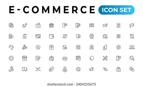 E-commerce icon set. Online shopping and delivery elements. E-business symbol. Icons vector collection.