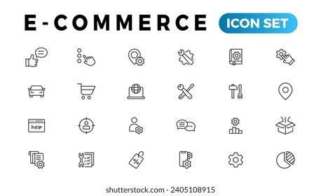 E-commerce icon set. Online shopping and delivery elements. E-business symbol. Icons vector collection.