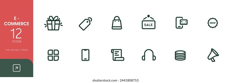 E-commerce icon set. Online shopping and delivery elements. Simple design. Outline. Vector illustration