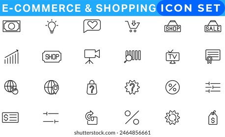 E-commerce icon set. Online shopping and delivery elements. E-business symbol. Solid icons vector collection