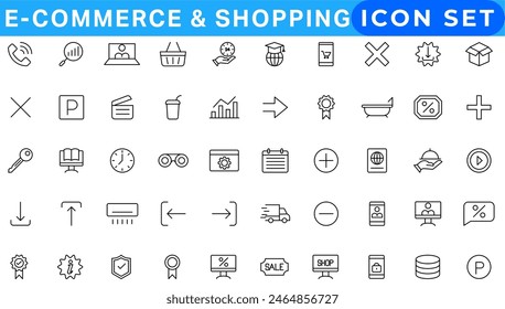 E-commerce icon set. Online shopping and delivery elements. E-business symbol. Solid icons vector collection