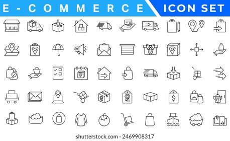 E-commerce icon set. Online shopping and delivery elements. E-business symbol. Solid icons vector collection.
