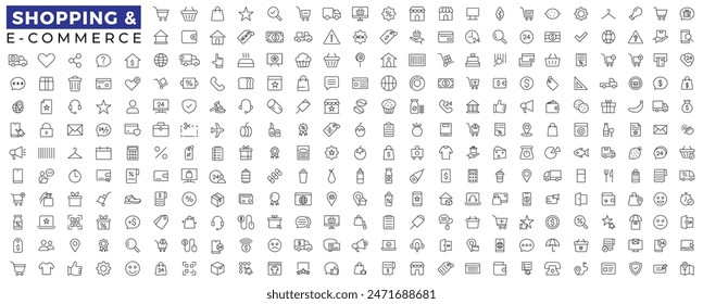 E-commerce icon set. Online shopping and delivery elements. E-business symbol. Solid icons vector collection.