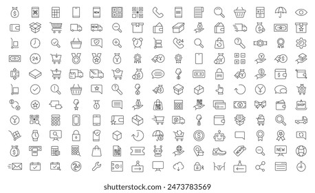 E-commerce icon set. Online shopping and delivery elements. E-business symbol. Solid icons vector collection.