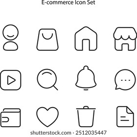 E-commerce icon set. Online shopping outline icon set on white background. E-business symbol. outline icons of business collection.
