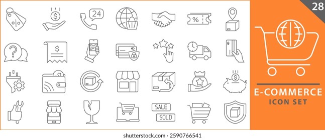 E-commerce icon set. Online shopping and delivery elements. E-business symbol. Set icons vector collection.