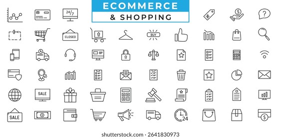 E-commerce icon set. Online shopping and e-commerce line icon.