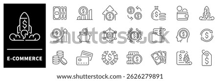 E-commerce icon set. Online shopping and delivery icons. E-business. E-commerce, shopping, online, selling, business thin line icon collection. Editable stroke 