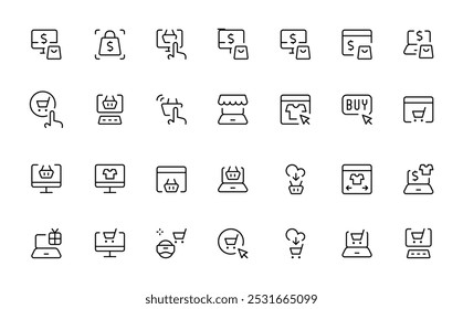 E-commerce icon set. online transaction, Online shopping and delivery icon elements. E-business symbol. Solid collection. Flat vector icon for apps, ui and websites.
