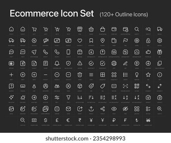 E-commerce Icon Set Outline Strokes | Dark Mode. Online shopping, Cart, and Delivery Icons. Minimal Icons Designed for web, mobile, and presentation.