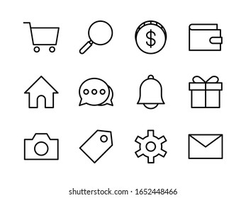 Conjunto de iconos de comercio electrónico con estilo de esquema. Apropiado para cualquier propósito.
