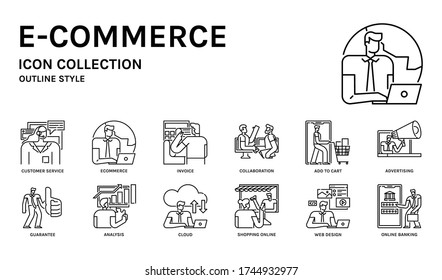 E-commerce icon set, outline style. For applications, website, infographic, ads, etc.