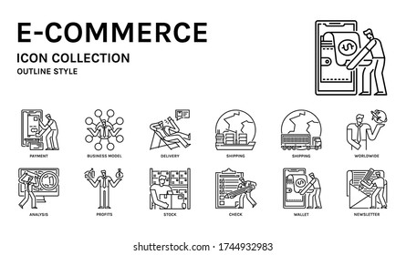 E-commerce icon set, outline style. For applications, website, infographic, ads, etc.