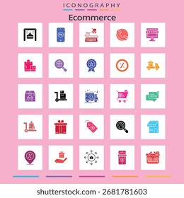 Conjunto de ícones de e-commerce apresentando uma variedade de compras on-line e símbolos relacionados à entrega para fins de marketing digital