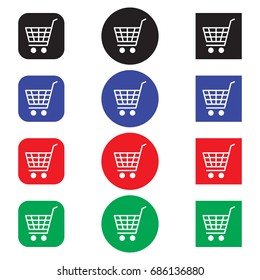 Ecommerce icon set, shopping cart, isolated on white background, vector illustration.