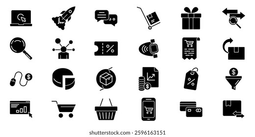 E-commerce icon set. Shopping silhouette icon set.