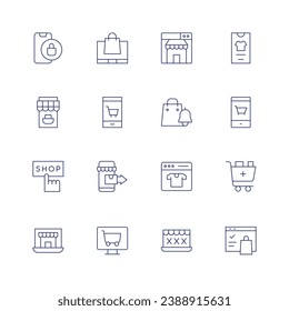 E-commerce icon set. Thin line icon. Editable stroke. Containing shop, online shopping, online shop, shopping, ecommerce, add to cart.