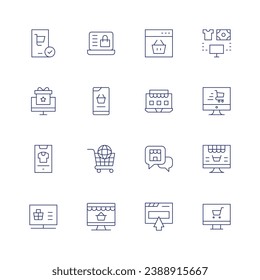 E-commerce icon set. Thin line icon. Editable stroke. Containing shopping cart, online shopping, gift, question, purchase, online shop, shopping, global, ecommerce.