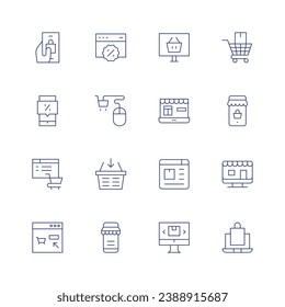 E-commerce icon set. Thin line icon. Editable stroke. Containing bag, sale, discount, shopping online, shopping, online order, buy online, shop, web, shopping basket, ecommerce.