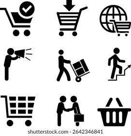 E-commerce icon set vector art design black and white color for website uses 