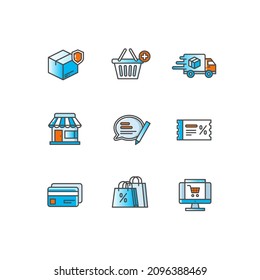 E-commerce Icon Set Vector - dropbox, parcel, cart, delivery, coupon, shop, credit card, shopping bag, online shopping