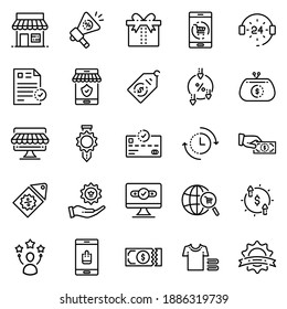 E-Commerce Icon Set - Vektorgrafik . Online, Shopping, E-Commerce, Shop, Thin-line-Symbole .