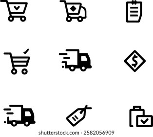 ecommerce icon, shopping cart icons, online store icons with white isolated background vector icons