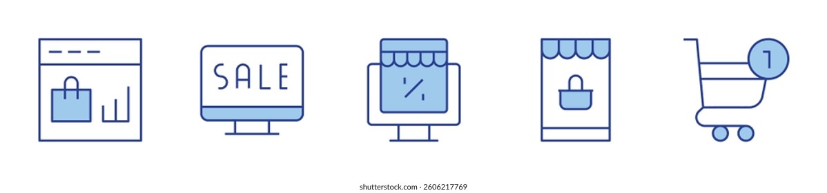 E-commerce Icon vector illustration. Line Duotone style. Editable stroke. shopping online, online shopping, cyber monday, ecommerce, shopping.