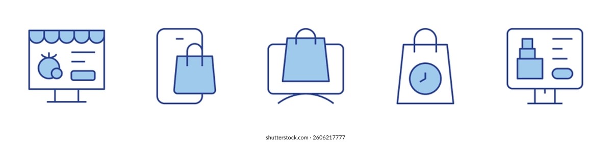 E-commerce Icon vector illustration. Line Duotone style. Editable stroke. shopping bag, vape, online shopping, online shop, online store.