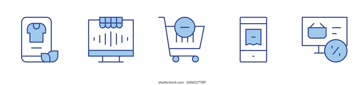 E-commerce Icon vector illustration. Line Duotone style. Editable stroke. second hand, buy, shopping cart, online payment, ecommerce.