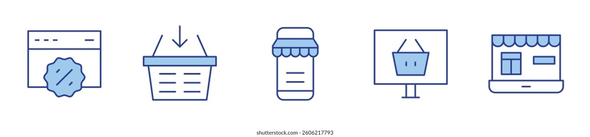 E-commerce Icon vector illustration. Line Duotone style. Editable stroke. sale, shopping online, web, shopping basket, ecommerce.