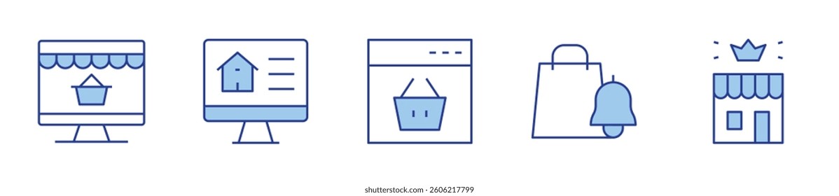 E-commerce Icon vector illustration. Line Duotone style. Editable stroke. online shopping, shopping, store, ecommerce.