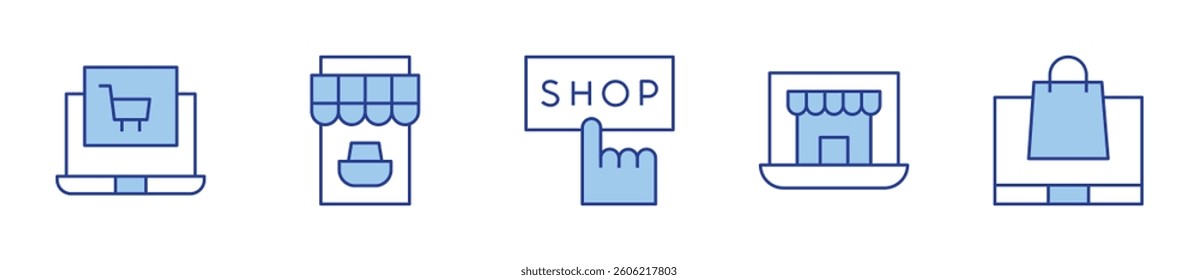 E-commerce Icon vector illustration. Line Duotone style. Editable stroke. online shopping, shop.