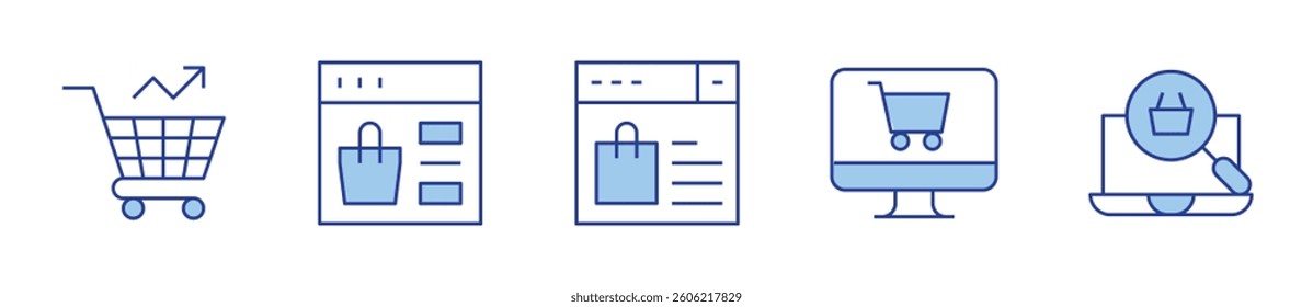E-commerce Icon vector illustration. Line Duotone style. Editable stroke. online shopping, search, ecommerce, online shop.