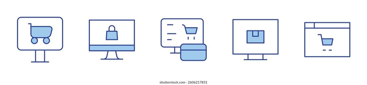 E-commerce Icon vector illustration. Line Duotone style. Editable stroke. online shopping, online shop, ecommerce, buy online.