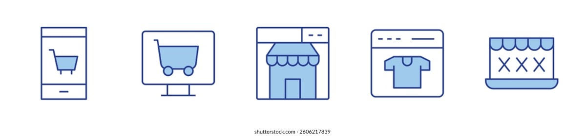 E-commerce Icon vector illustration. Line Duotone style. Editable stroke. online shop, online shopping, ecommerce.