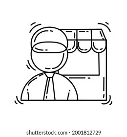 E-commerce icon vendors . hand drawn icon set, outline black, doodle icon, vector icon design.