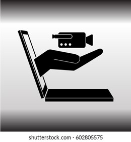 E-commerce icon, videocamera from notebook vector illustration