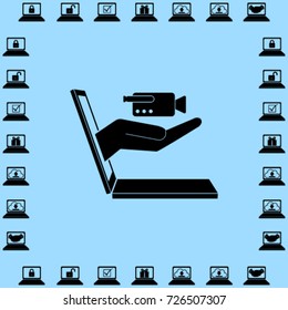 E-commerce icon, videocamera from notebook vector illustration