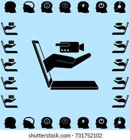 E-commerce icon, videocamera from notebook vector illustration