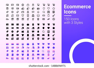 Ecommerce Icons - 150 icons with 3 different styles