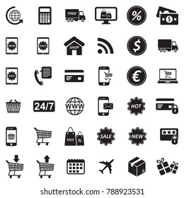 E-Commerce Icons. Black Flat Design. Vector Illustration. 