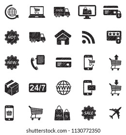 E-Commerce Icons. Black Scribble Design. Vector Illustration.