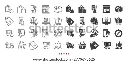E-Commerce icons collection. Multi series icons. Line and glyph solid web icons collection