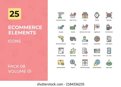 E-Commerce Icons Collection. Set contains such Icons as Shopping Bag, Worldwide Shipping, Shop, Sale Tag, and more.