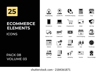 E-Commerce Icons Collection. Set contains such Icons as Shopping Bag, Worldwide Shipping, Shop, Sale Tag, and more.