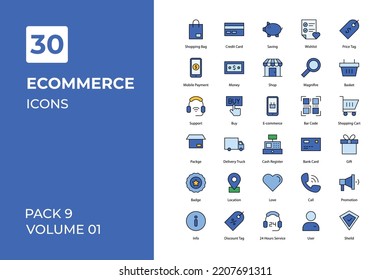 Colección de iconos de comercio electrónico. Establecer la línea vectorial con elementos para conceptos móviles y aplicaciones web. Colección de iconos modernos.